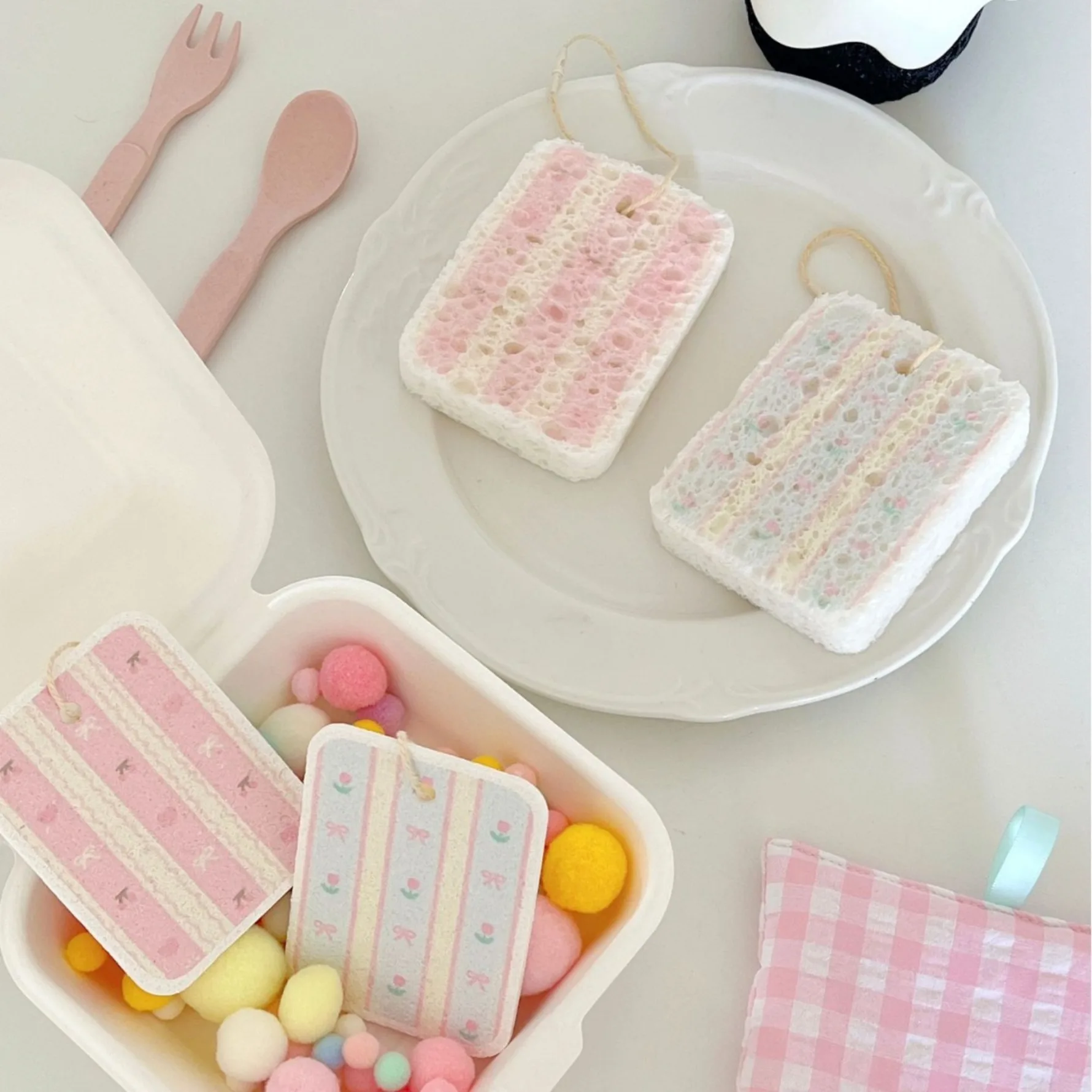 Cartoon Tulip Cherry Wood Pulp Cellulose Sponge Dishcloth Expands in Water Kitchen Cleaning Scrubber