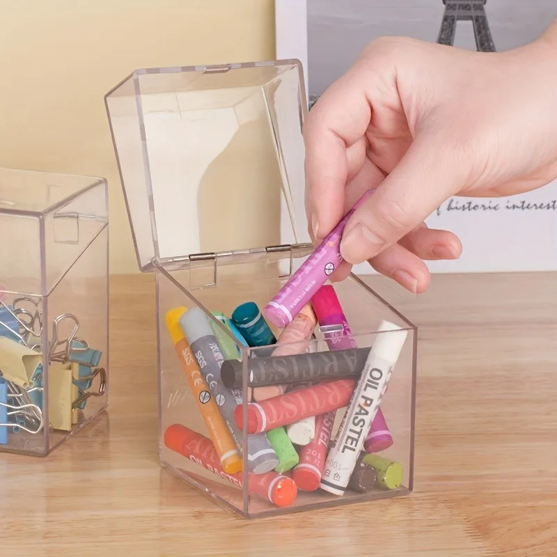6pcs Large Capacity Plastic Hinged Lid Storage Boxes Transparent Desktop Organizer for Trading Cards Collectibles Supplies Parts
