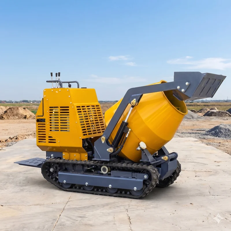 All Terrain Tracked Concrete Mixer Truck, 350L High Efficiency Self Feeding Hydraulic Crawler Mixing Machine for Building Site