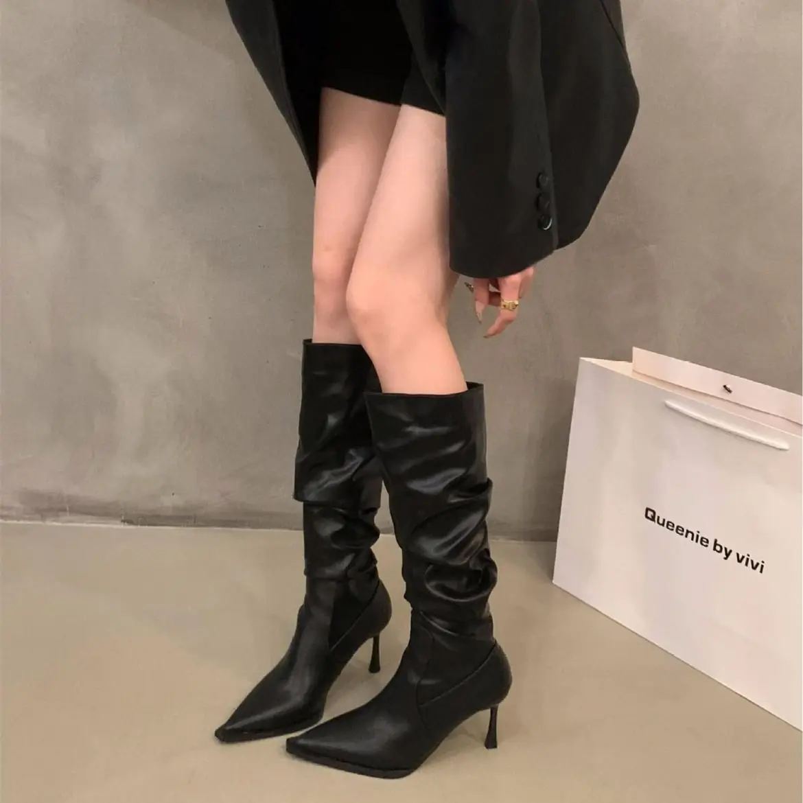 Long boots for women 2026 pile up boots  leather boots  high boots for women in spring and autumn