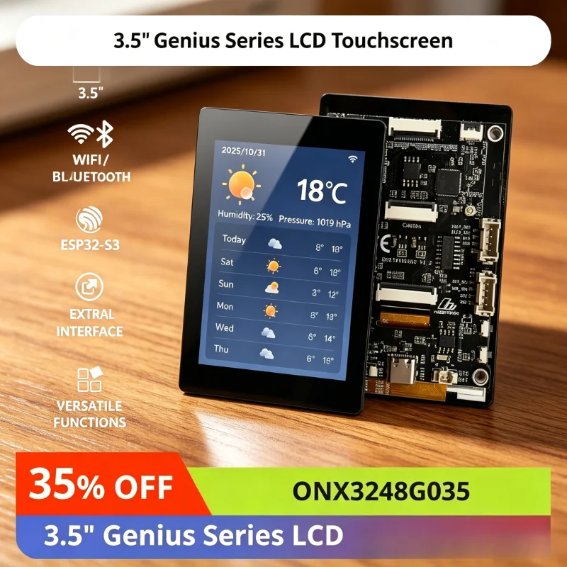 ONX3248G035 ESP32-S3 LCD Touchscreen Development Board 3.5'' Genius Series CTP Touch 2.4GHz Wi-Fi Bluetooth 5 LE