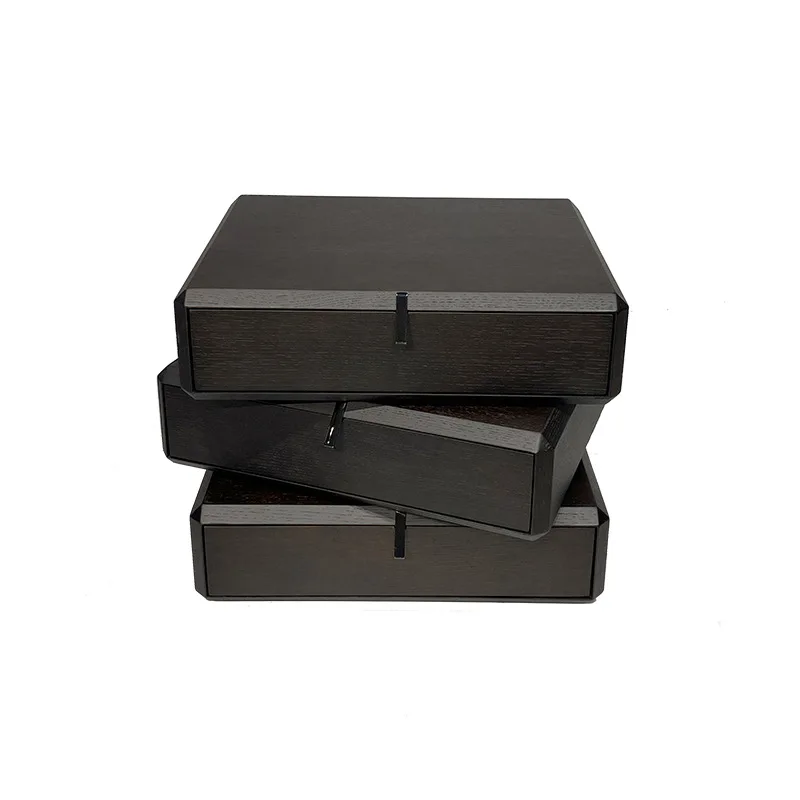 Minimalist solid wood smoked bedside table designer creative locker rotatable three-bucket cabinet walnut side cabinet