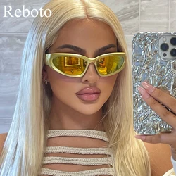 Polarized Y2k  Wrap Around Women Sunglasses Futuristic Gold Mirror Oval Sun Glasses Men 2000's Punk Shades Eyewear Female UV400