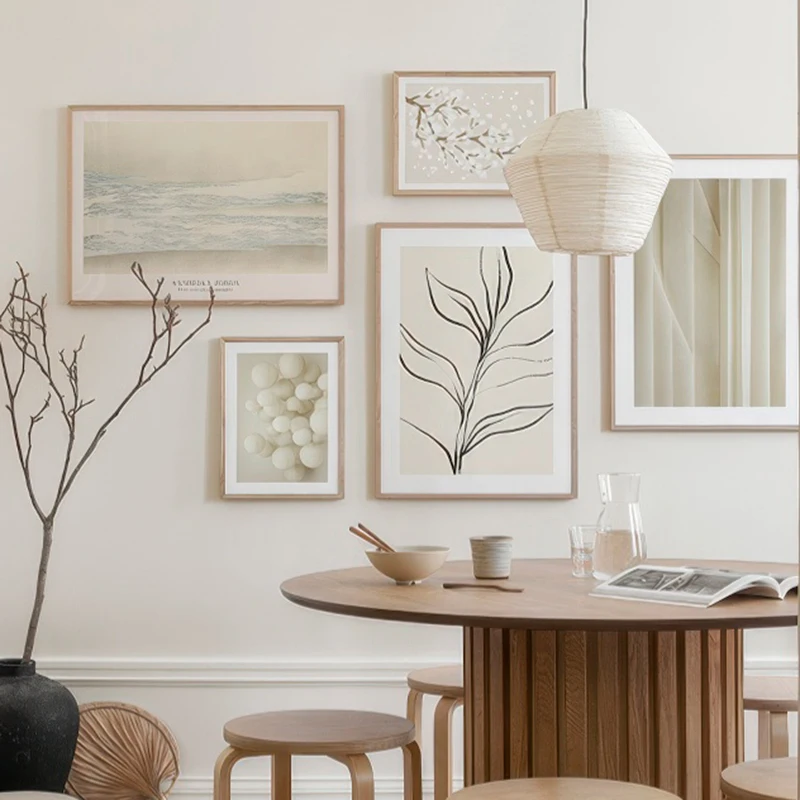 Botanical Lines Japandi Art Gallery Wall Cherry Ocean Waves Crane Vintage Decor Painting Poster Print Canvas Picture Living Room