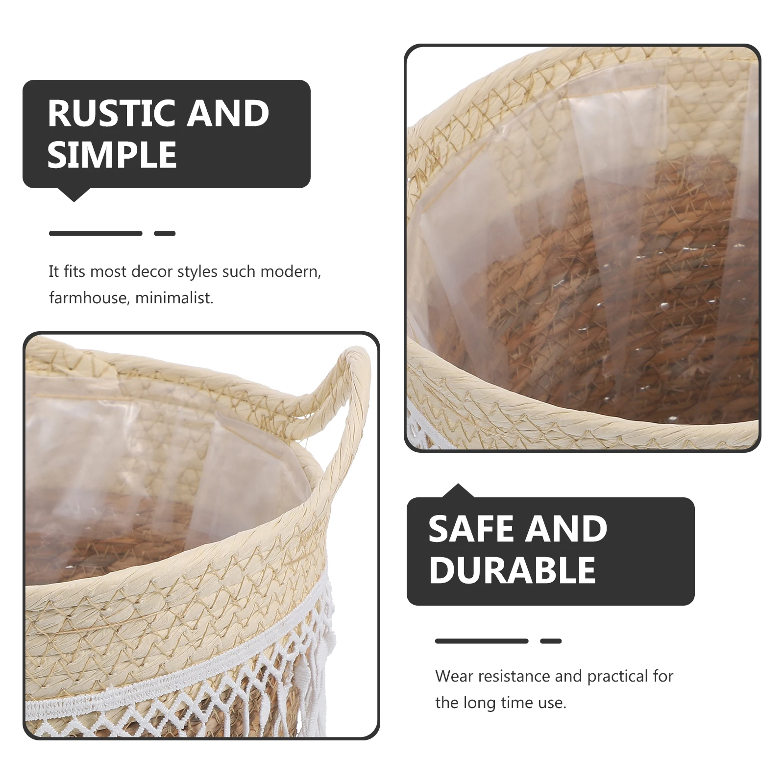 

Rustic Woven Plant Basket Flower Holder With Liner Durable Storage Container For Indoor Outdoor Decorative Planter