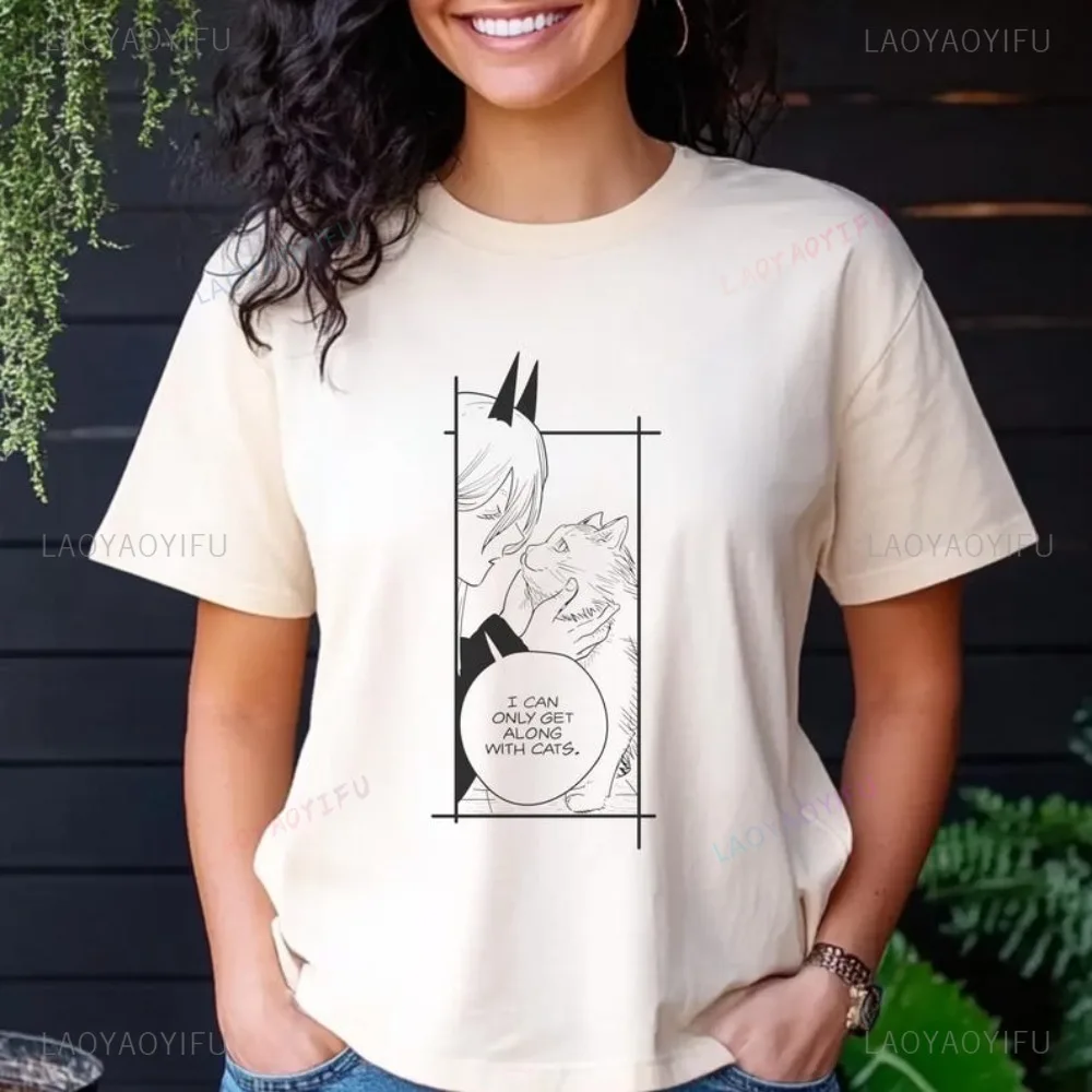 

Футболка Power and Meowy Chainsaw Man Manga Waifu, забавная футболка японского аниме с графическим принтом, косплей, футболка Acg Otaku, хлопковые футболки
