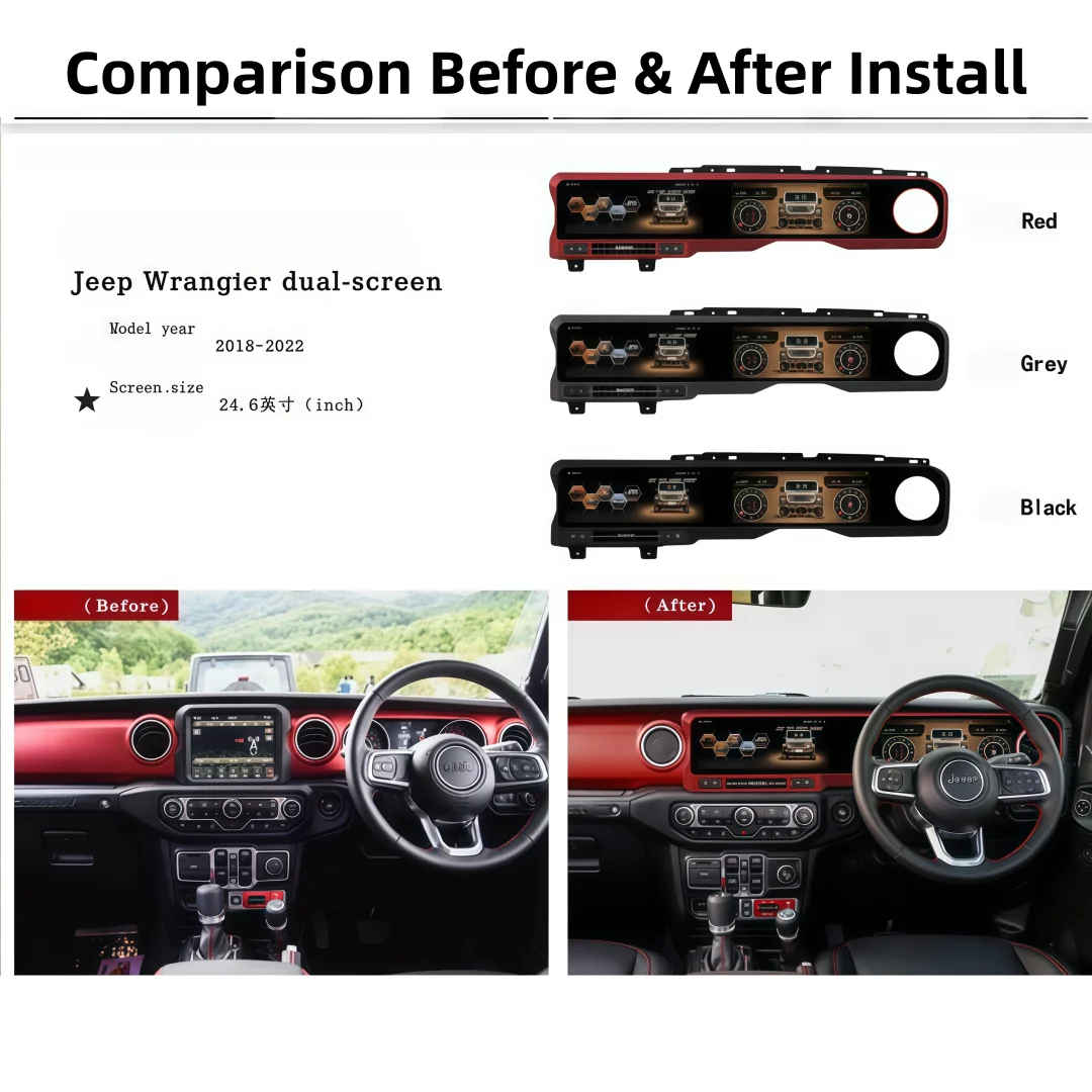 Dual Screen 12.3 Inches For Jeep Wrangler JL Rubicon Gladiator 2018-2024 Multimedia Android Car Radio Digital Cluster Dashboard
