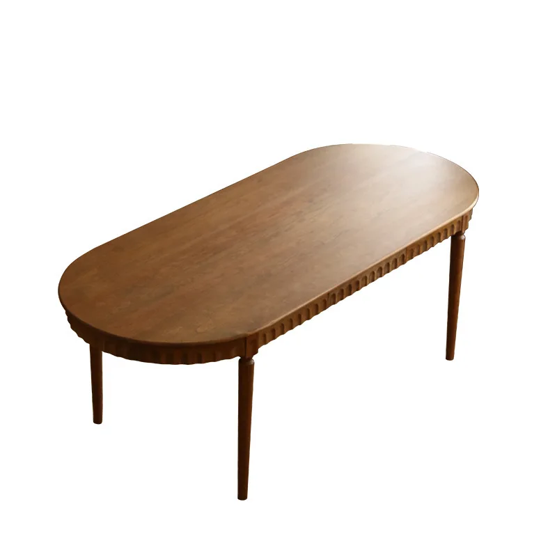 North American all solid wood log retro French solid wood rock slab oval dining table cherry wood medium