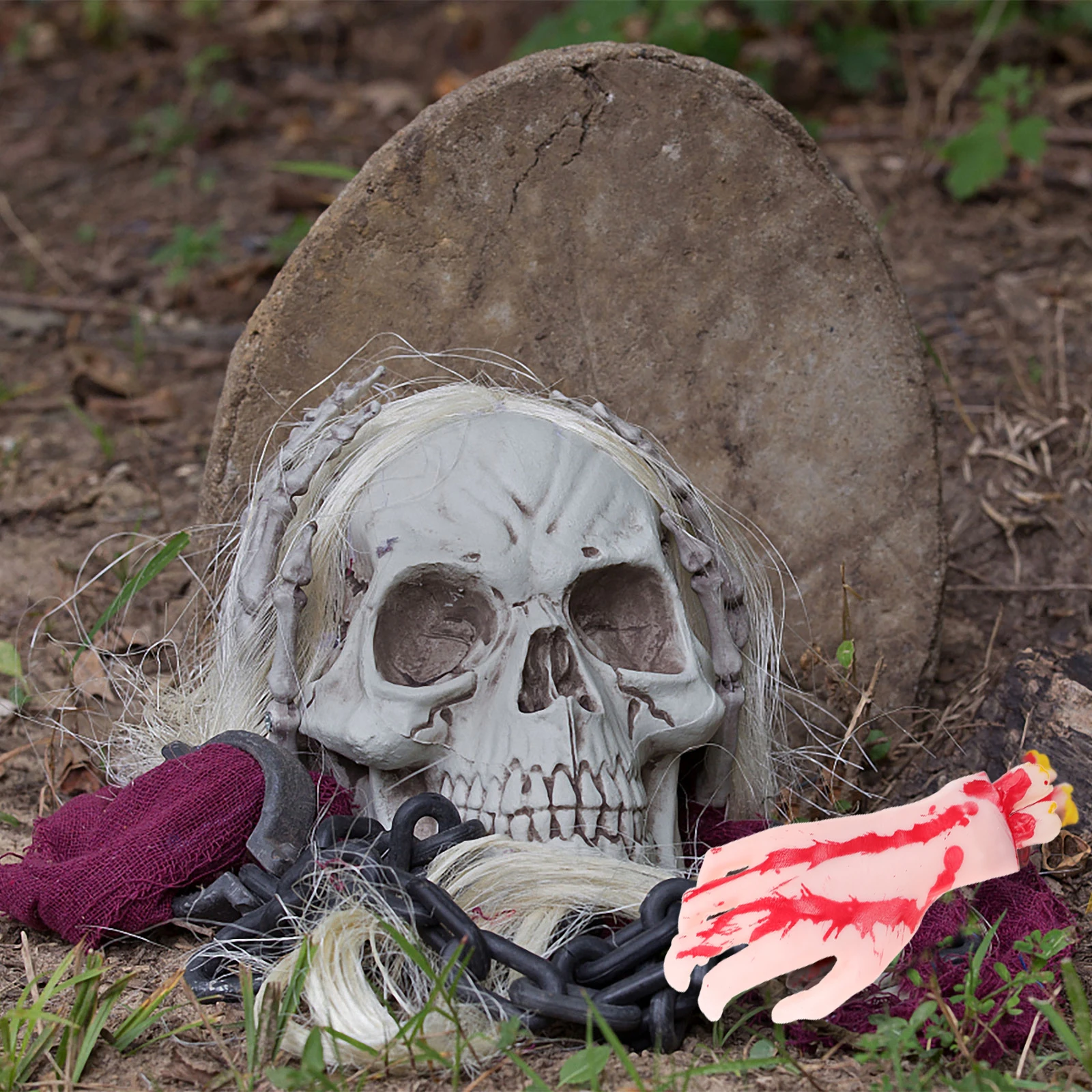 1 Pasang Aksesoris Tangan Palsu Halloween Dekorasi Horor Prank Menyeramkan untuk Pesta Panggung Warna Kulit Tangan Mati Fotografi Rumah Hantu