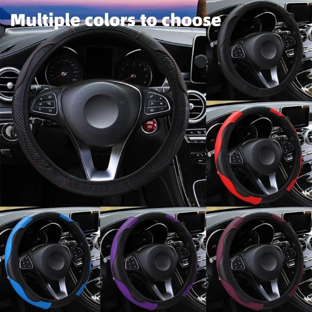 1 Piece of Car Steering Wheel Cover Accessory, Breathable and Anti Slip PU Leather Steering Wheel Cover, Suitable for 37-38cm Se