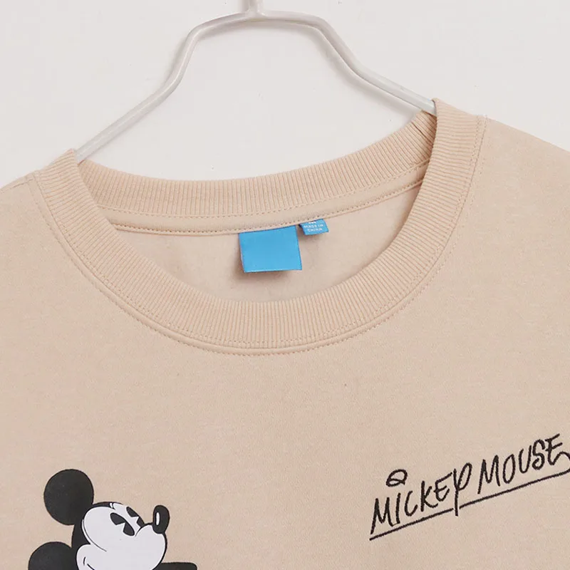 Disney Mickey Mouse Fleece Sweatshirt Women Casual Embroidery Pullover Tops O Neck Long Sleeve Female Cartoon Jumper Streetwear