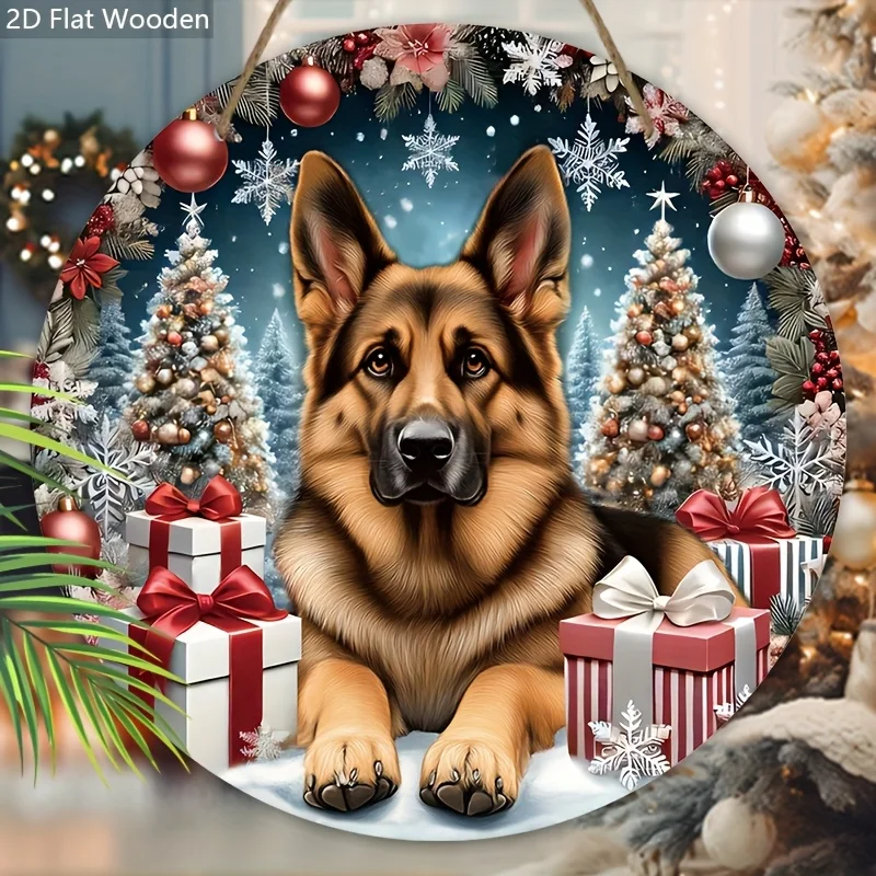 2D Flat - A 2D Flat Wooden Sign Measuring 7.87 Inches Featuring a German Shepherd Design, Perfect for Christmas Decoration. Idea