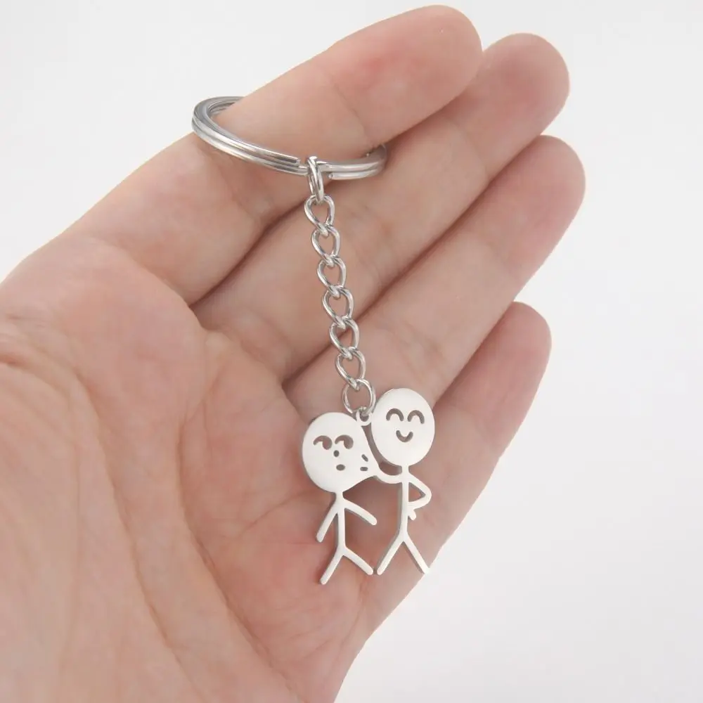 Funny Than Heart Stickman Keychain Interesting Metal Couple Keychain Personality Cute Match People Keyring Student Bag