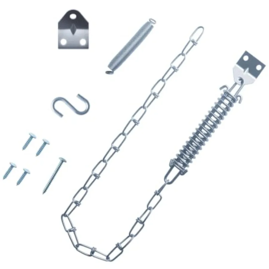 

HAJZXH 1 Set Heavy Duty Storm Screen Door Chain and Spring for Protect Doors and Windows Silver