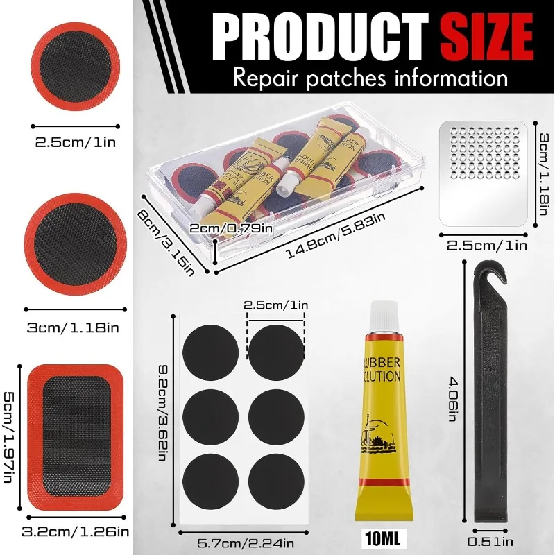 Bike Tire Repair Kit with Vulcanizing Patches, Pre Glued Patches Vulcanizing Fluid, Metal Rasp for Cycling Motorcycle Bicycle image 3