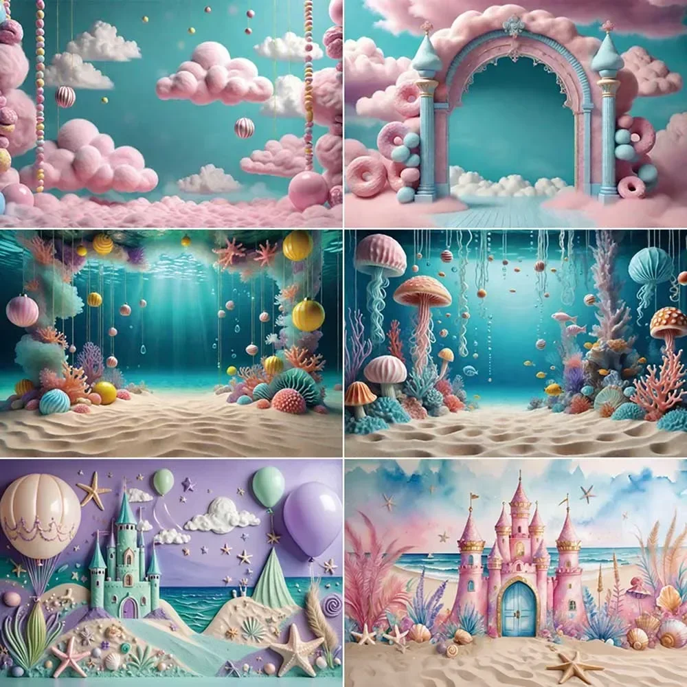 MOON.QG Birthday Balloons Photozone Backdrop Girls Princess Castle Candyland Party Decoration Background Baby Photography Props