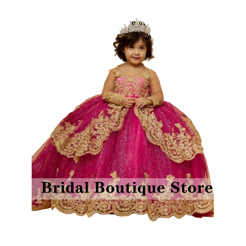 

Gala Dress for Children Hot Pink Flower Girl Dress for Wedding Birthday Party Princess Pageant Dress for Little Girls Customized