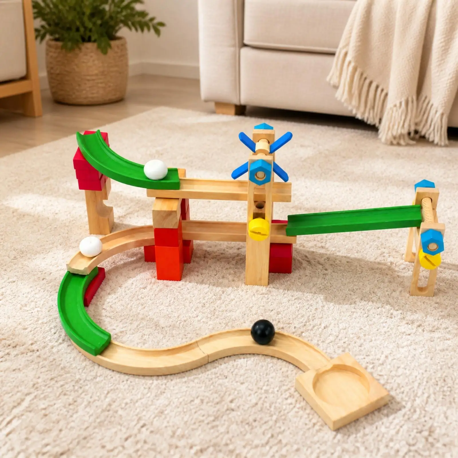 Wooden Marble Run Track for Kids Building Toy Set with Ramps and Curved Rails Educational Roller Coaster Toy for Children
