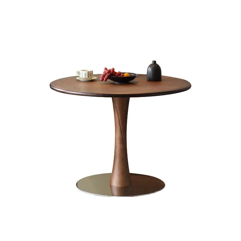 North American walnut wood surface round dining table and chairs, Nordic household small apartment dining table coffee  table