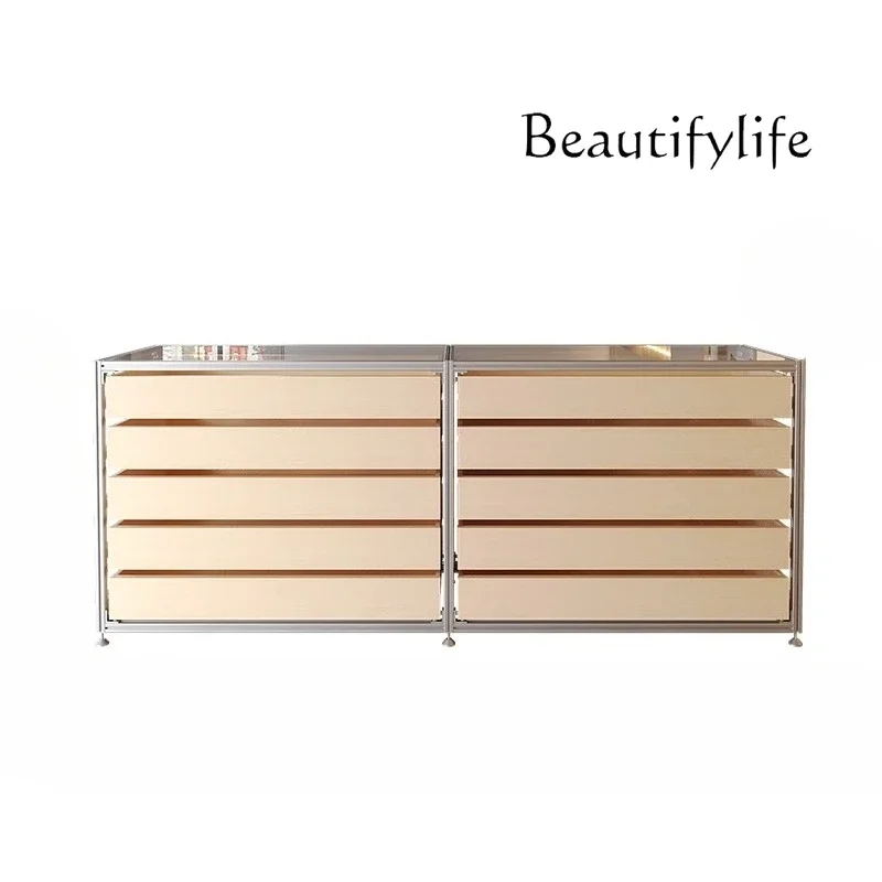 

Minimalist Birch Cabinet Aluminum Storage Middle Island Drawer Shopping Mall Water Table Booth Bucket Cabinet Locker