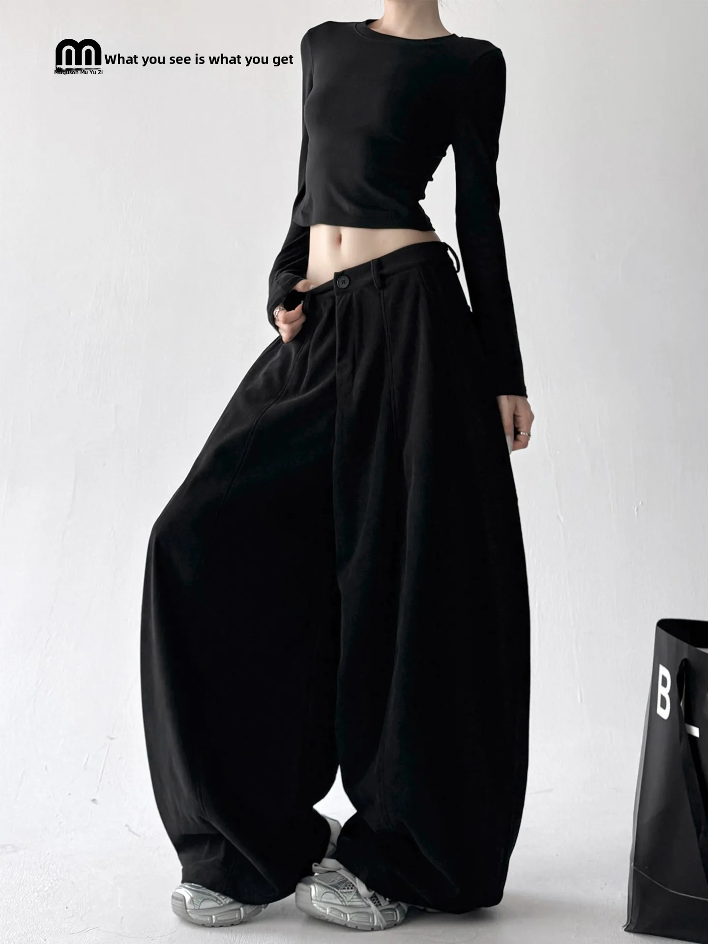 High Waist Loose Wide Leg Pants Floor Length Commuter Trousers Pure Color Casual Straight Cut Polyester Ladies Faion