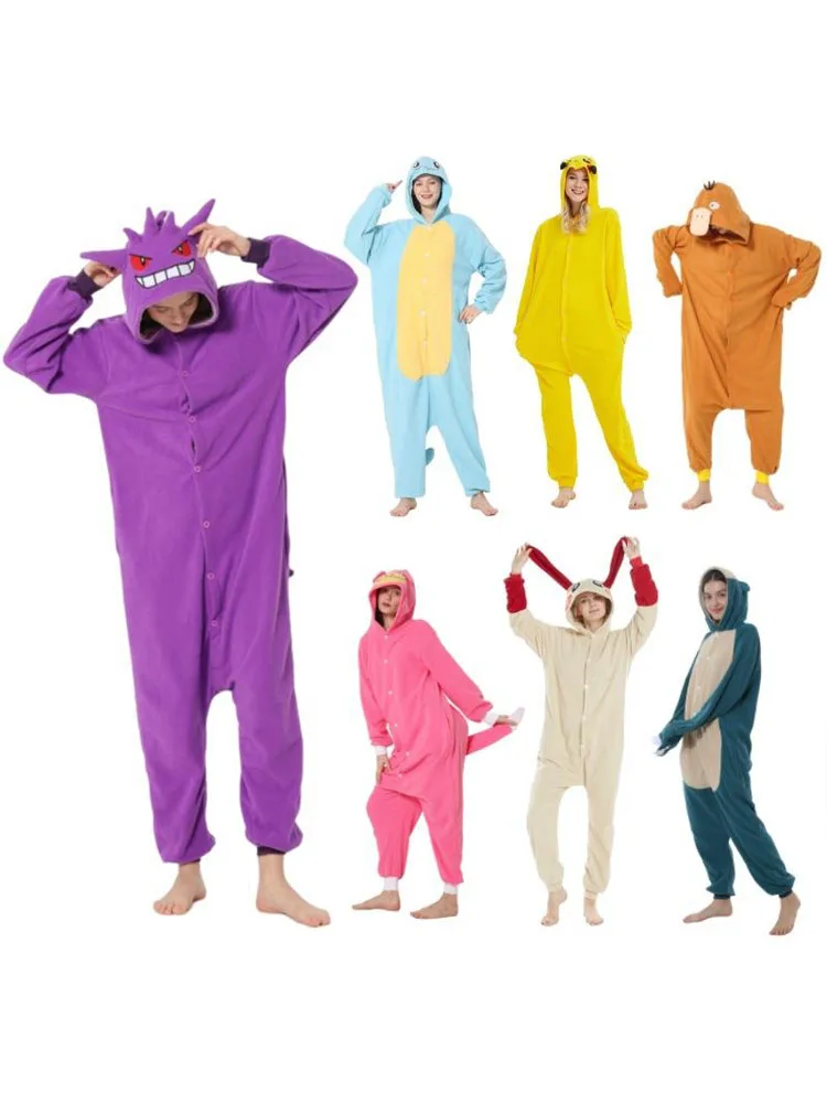 Anime Cartoon Pokemon Pikachu Bulbasaur Gengar Een Stuk Pyjama Herfst Winter Nieuwe Cosplay Casual Thuis Pyjama Cadeau voor Vrienden - afbeelding 2