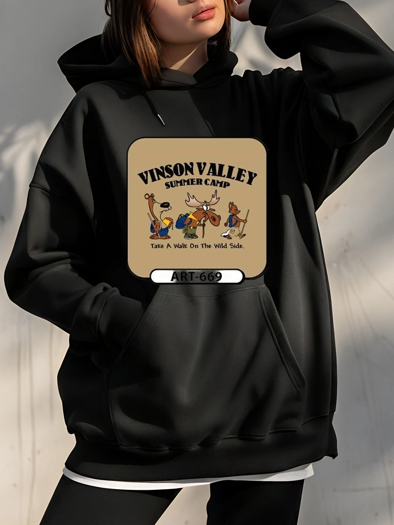 Moletom com capuz Vinson Valley Summer Camp com estampa de desenho animado unissex moletom casual estilo aventura ao ar livre para homens e mulheres