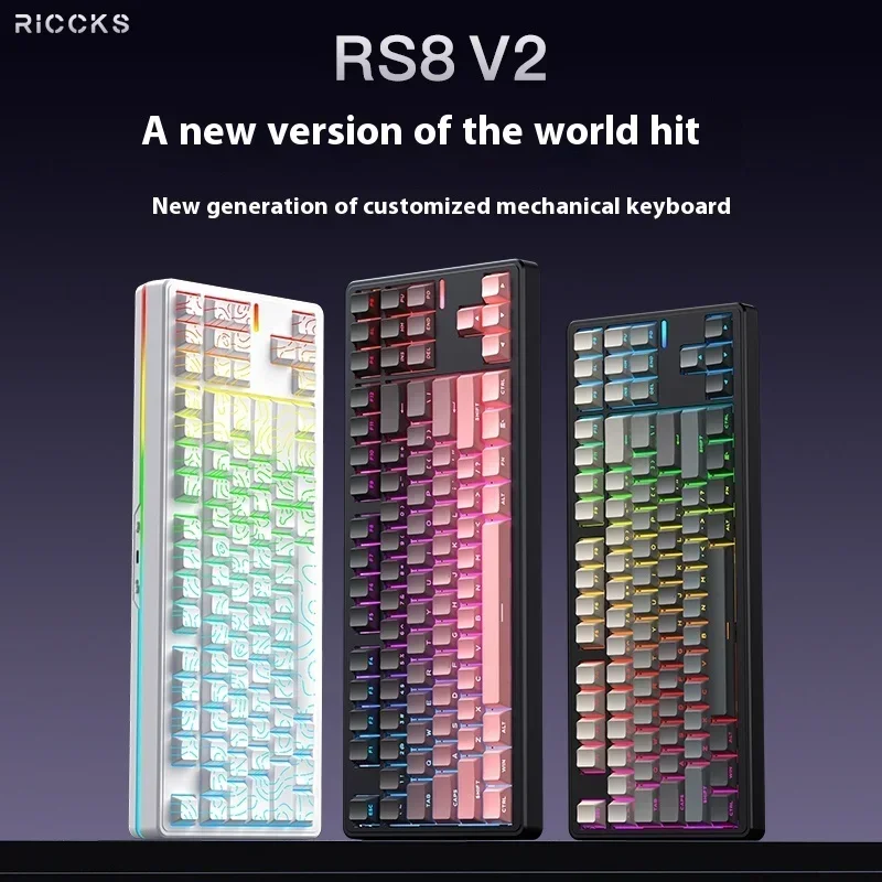 Riccks RS8 V2 لوحة المفاتيح الميكانيكية اللاسلكية بلوتوث 2.4G السلكية 8000mAh RGB Hotswap عدم الاتصال دعم QMK لوحة المفاتيح لعبة الكمبيوتر