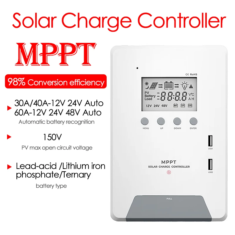 

30A 60A MPPT Solar Photovoltaic Charge Controller 12V/24V Automatic Identification Home Smart Charger Power Generation System