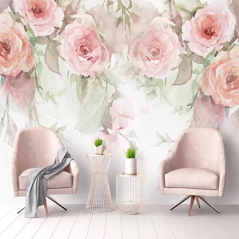 Customized products Photo WallPaper Rose Flowers Hand Painted Watercolor 3D Mural Living room sofa TV background wall Modern 8d