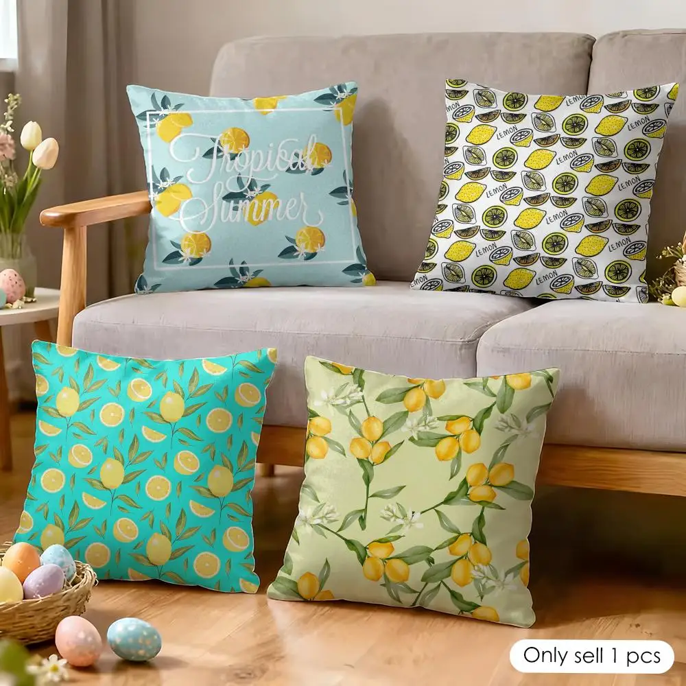 Lemon pattern Cushion Cover Soft Short Plush Pillow Cover Smooth Cozy Texture Aesthetic Cushion Case Home Decor