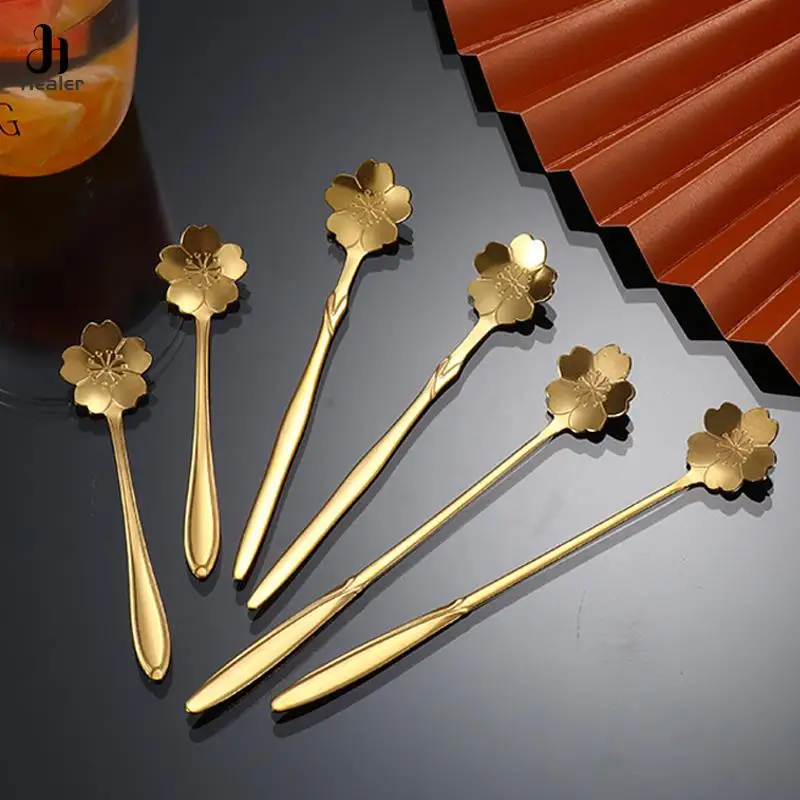 1 pz cucchiaio in acciaio inox ciliegia oro rosa argento cucchiaio da caffè regali di natale accessori da cucina decorazione da tavola
