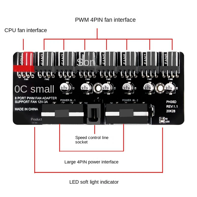 Adaptateur d'extension de ventilateur de processeur d'ordinateur de bureau, double grand répartiteur d'alimentation SATA, PC 1 à 8, refroidissement PWM, Gérairies, 3 broches, 4 broches, 12V
