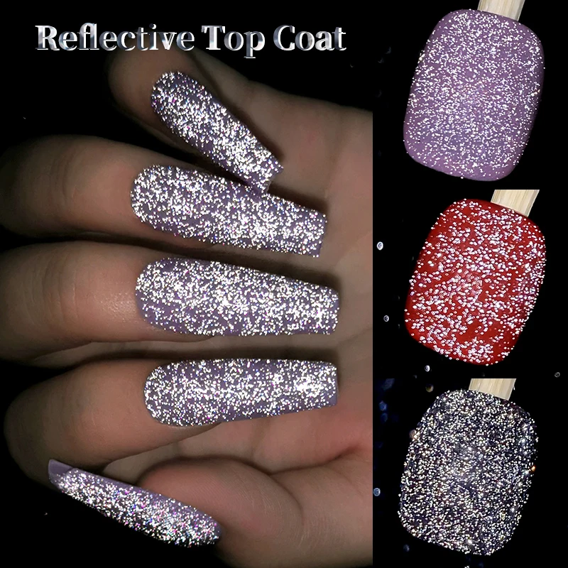 LILY'CUTE 7ml Reflective Glitter Top Coat Gel Nail Polish SparkingFlash Nail Art Design Soak Off UV LED Salon Varnish Manicure
