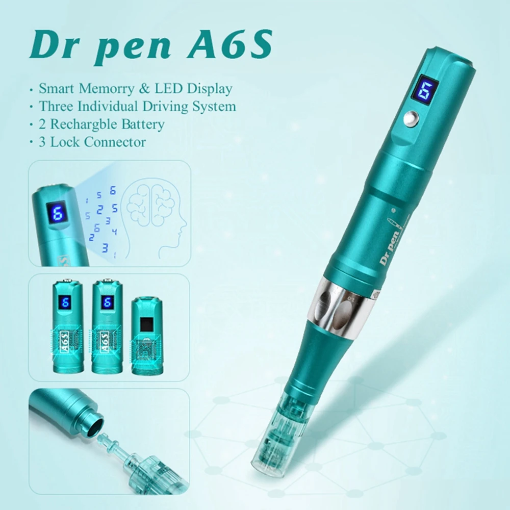 Профессиональная ручка Dr Pen A6S с микроиглами, 12 шт. картриджей с иглой, беспроводная ручка для ухода за кожей с микроиглами, CE