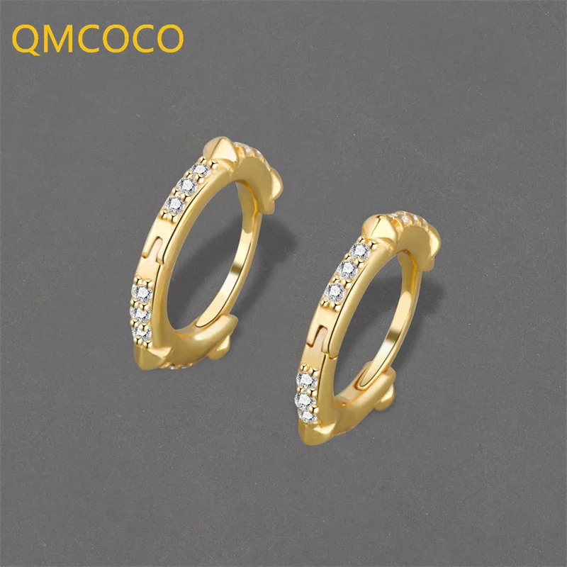 QMCOCO серебряный цвет модные пирсинг заклепки кольцо Цирконий Серьги для женщин вечерние ринка свадьба серьги изысканные ювелирные изделия аксессуары Подарки