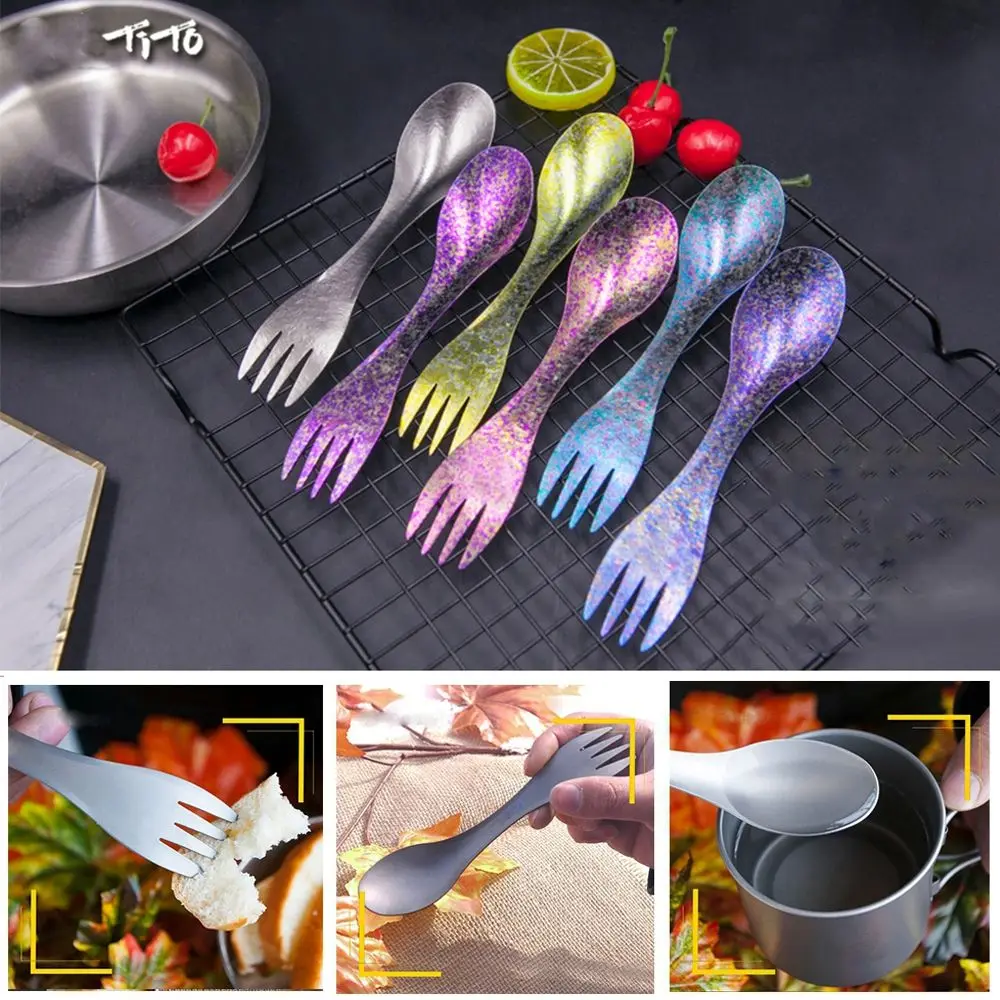 Titânio Piquenique Garfo Colher para Camping, Ambiental, Portátil, Trekking, Titânio Spork, Panelas ao ar livre, 9 estilos