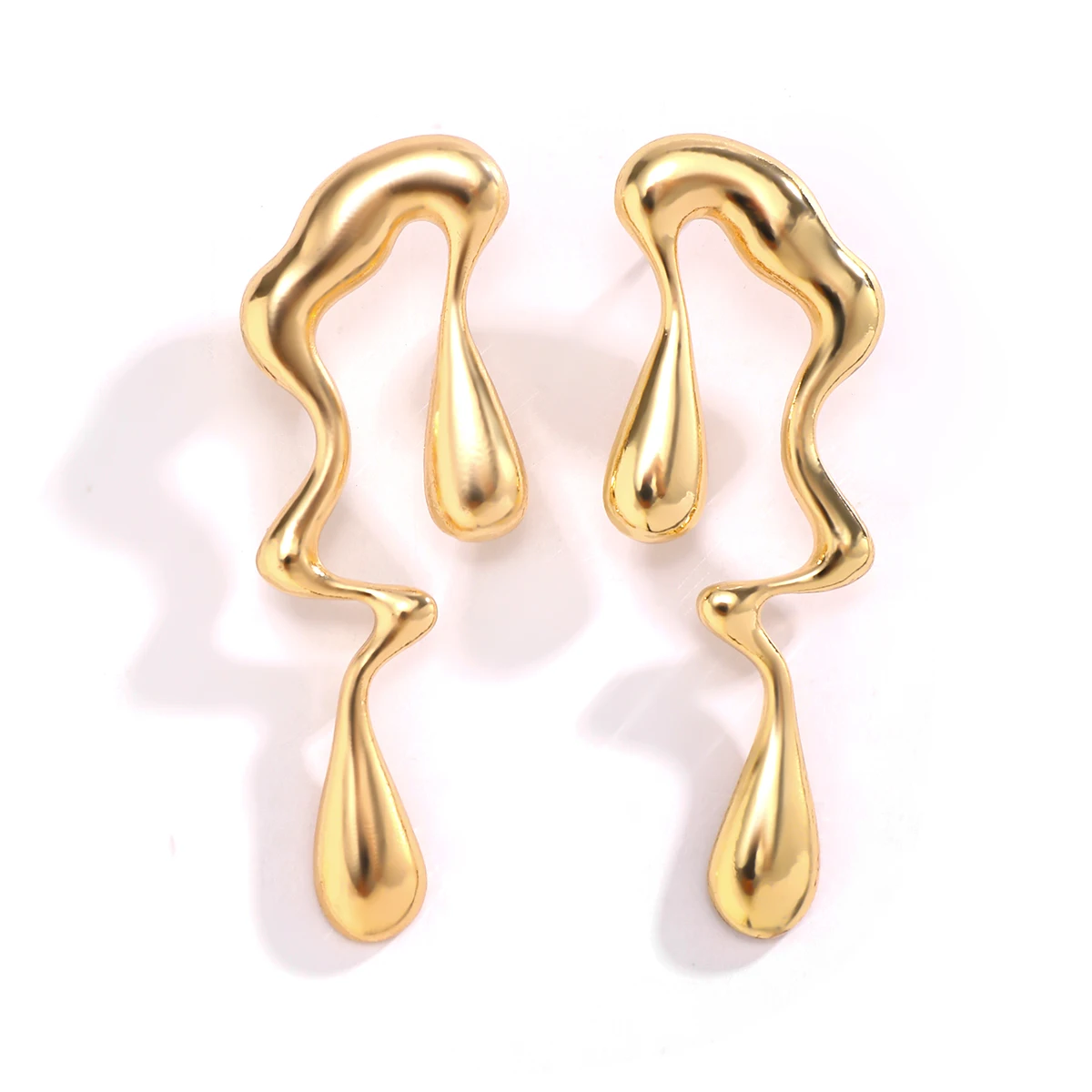 IngeSight.Z Creative Metal Irregular Water Drops Stud Earrings for Women Vintage Gold Color Geometric Long Earrings Christmas