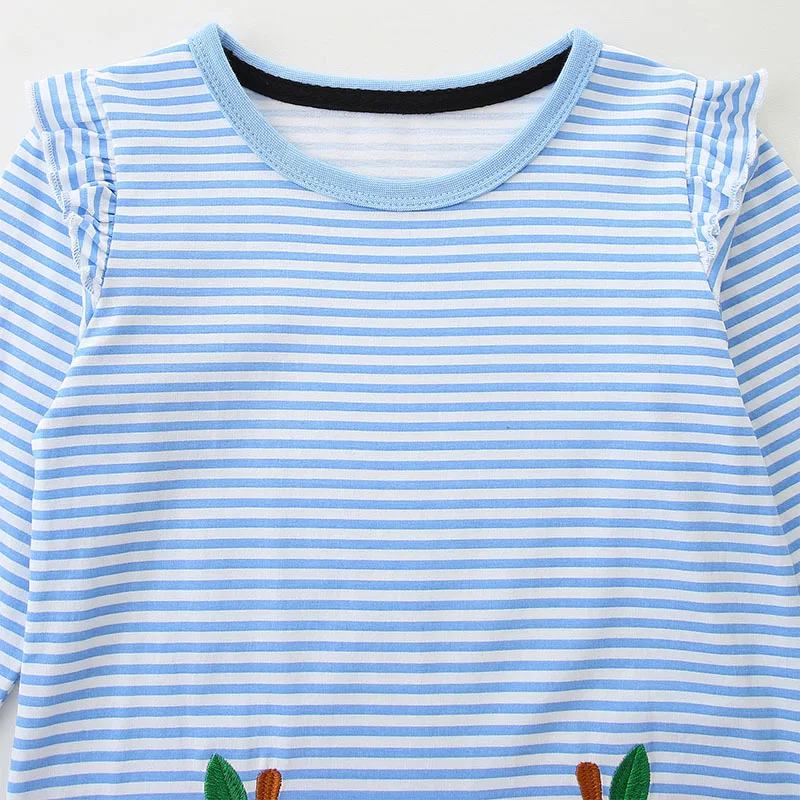 TUONXYE Toddler Baby Girls Cotton Long Sleeve Dress Striped Apple Pocket A-line Dresses Ruffle Shoulder Kids Casual Outfit