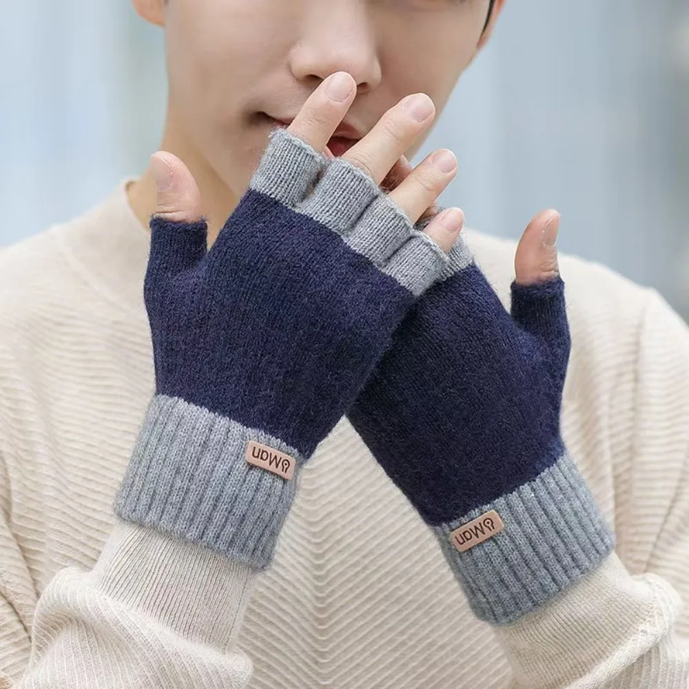 

Fashion Thicken Knitted Gloves Thermal Women Men Fingerless Gloves Winter Warm Gloves