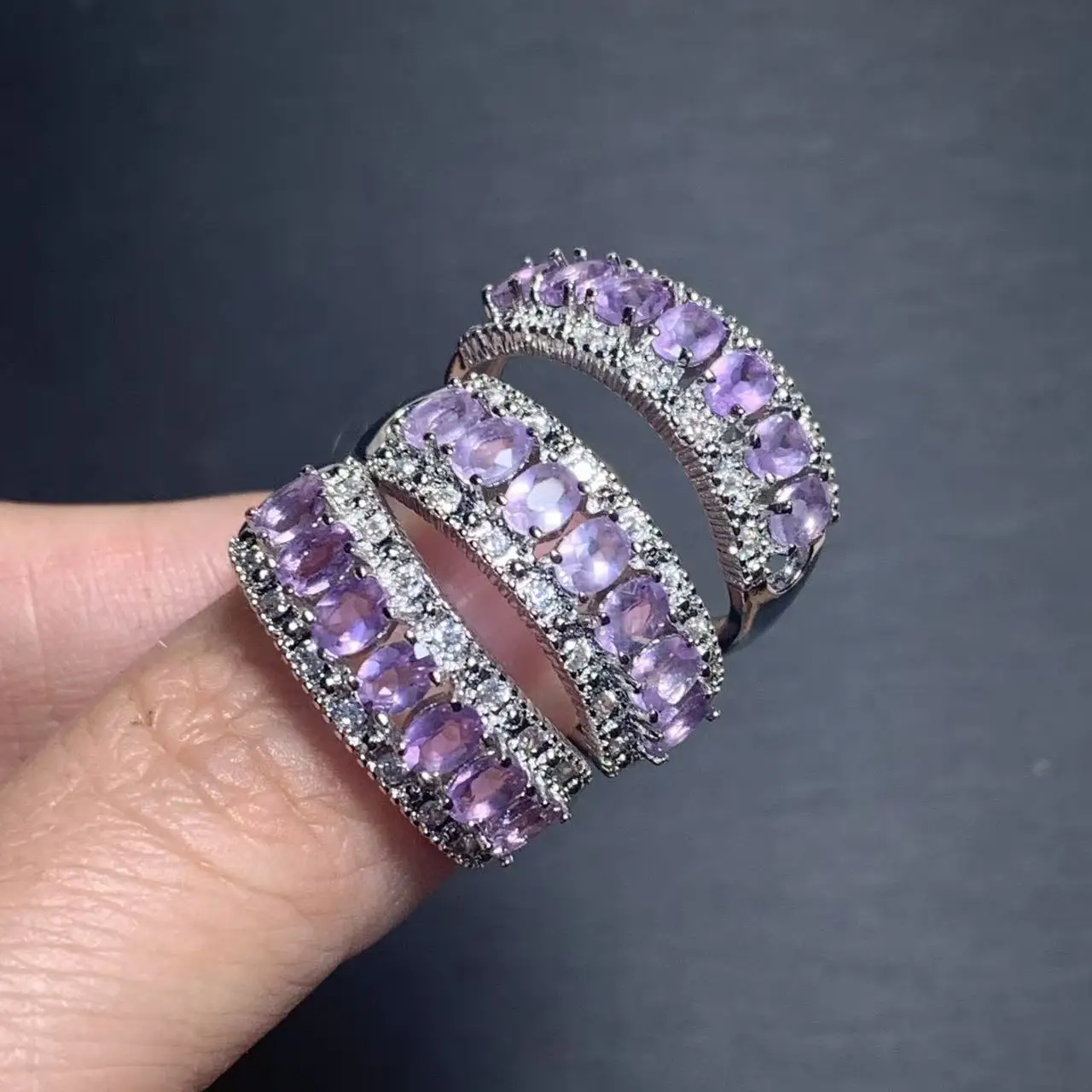 

48Natural Amethyst Ring Stone Female Handmade Rings Jewelry for Women Gift Purple Flower