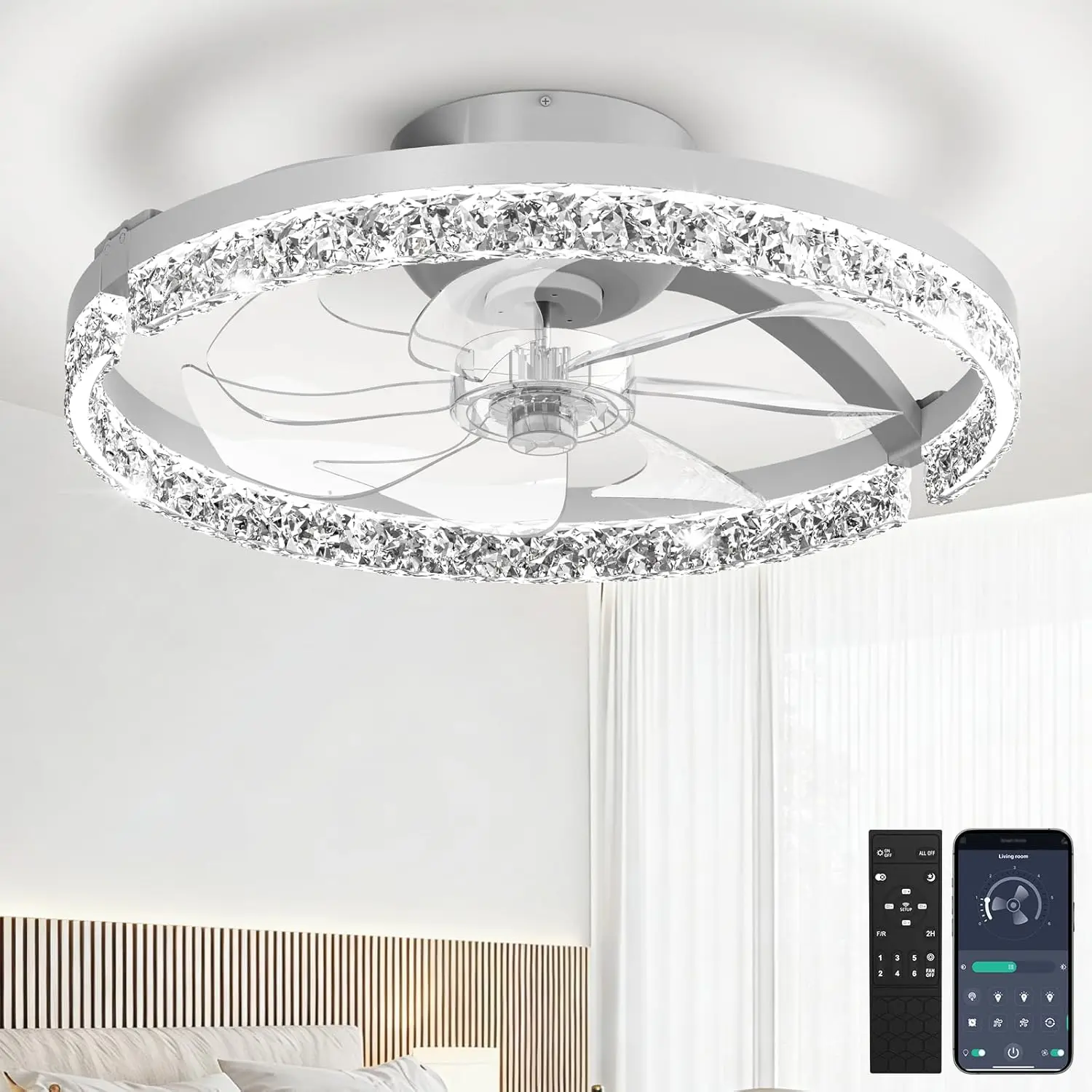 

Low Profile LED Ceiling Fan with Remote, Dimmable Light 3000K-6500K, 6 Speeds for Bedroom Living Room
