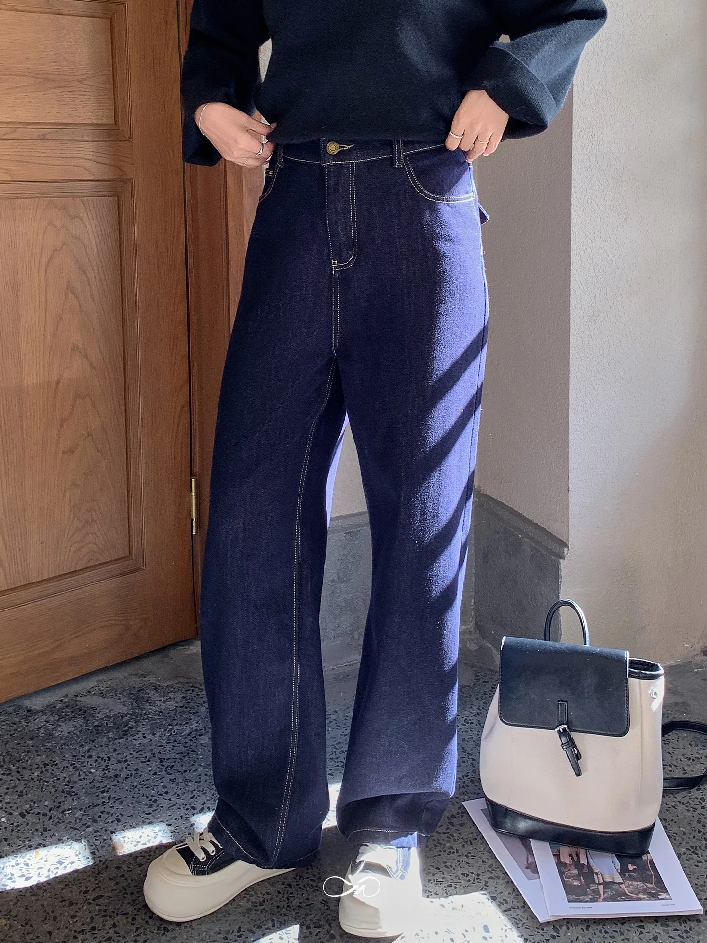 

Джинсы женские зимние утепленные с высокой талией, прямого кроя, свободные, стройнящие, больших размеров, Deep Blue, от Maxisi