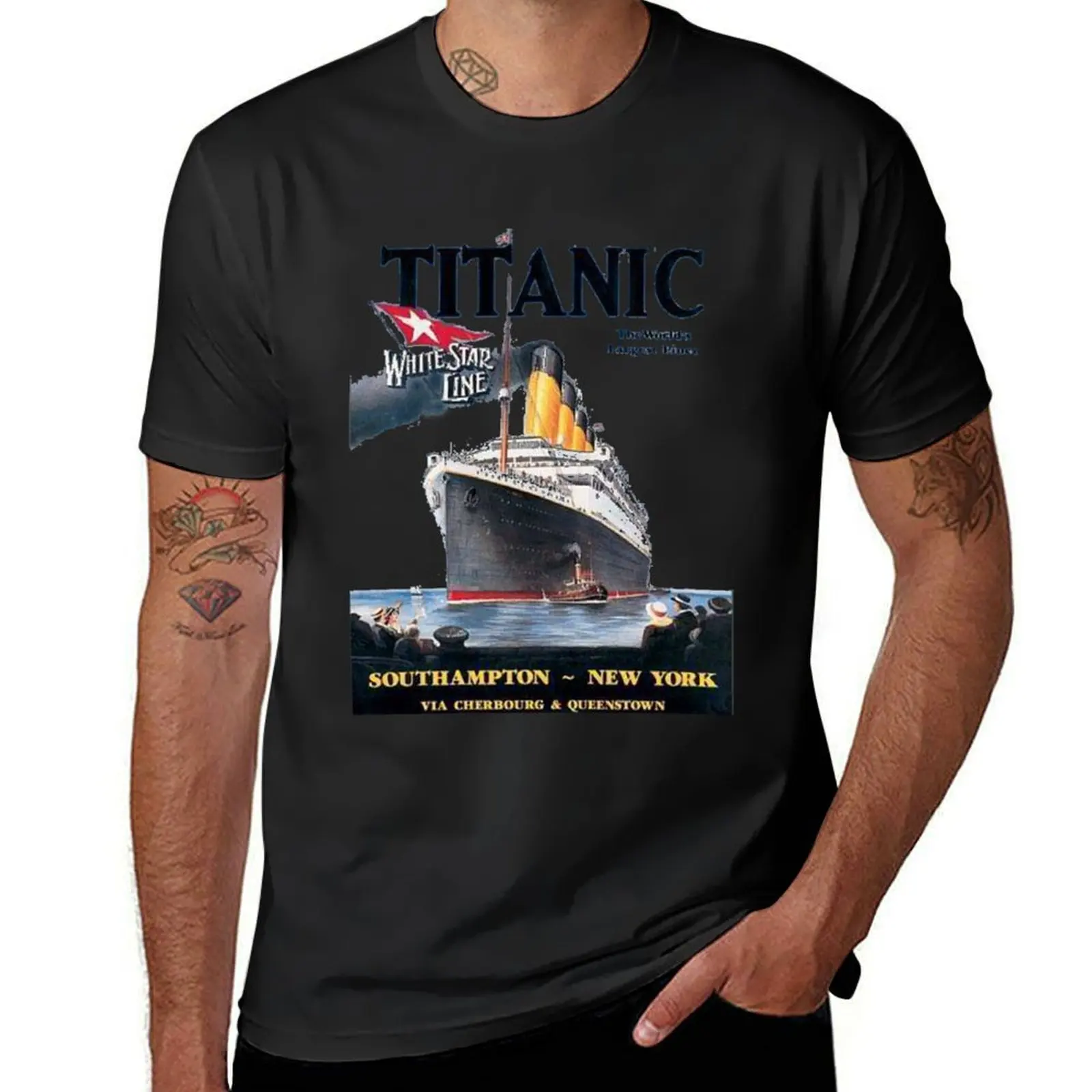 Titanic Sinking Vintage Poster Kreuzfahrt schiff Atlantic Ocean Voyage T-Shirt Schwergewichte Anime T-Shirts für Männer Baumwolle