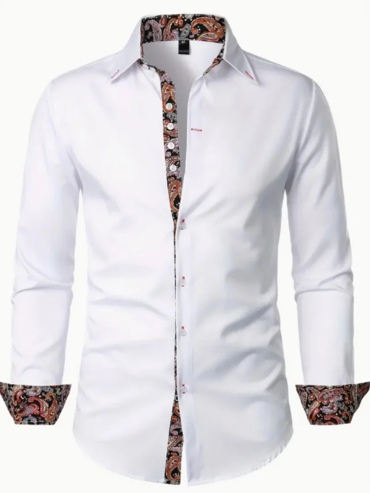 

New Men's Floral Printed Shirts Casual Long Sleeve Button Formal Business Shirt Men Slim Fit Vintage Shirt Plus Size 5XL