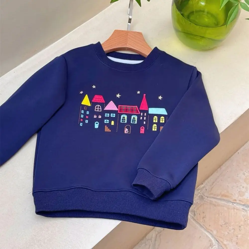 سويت شيرت للأطفال البنات ملابس لطيفة على شكل منزل صغير مطرز بغطاء للرأس مضاف من الصوف الدافئ مع قلنسوة للأطفال #1