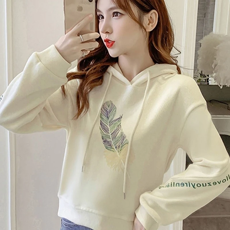 Sweet Printed Letter Spliced Hooded Sweatshirts Female Clothing 2024 Autumn New Loose Young Style Tops Korean Sweatshirts