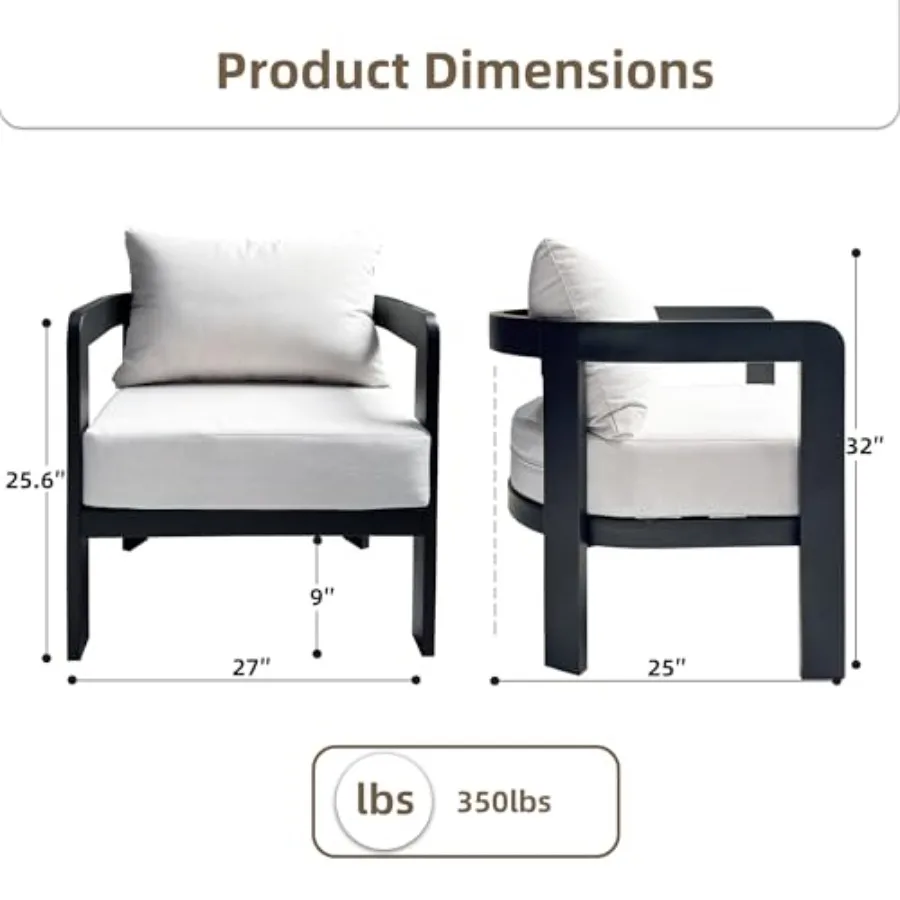Metal Outdoor Patio Chairs Set of 2 with 6 Inch Cushions