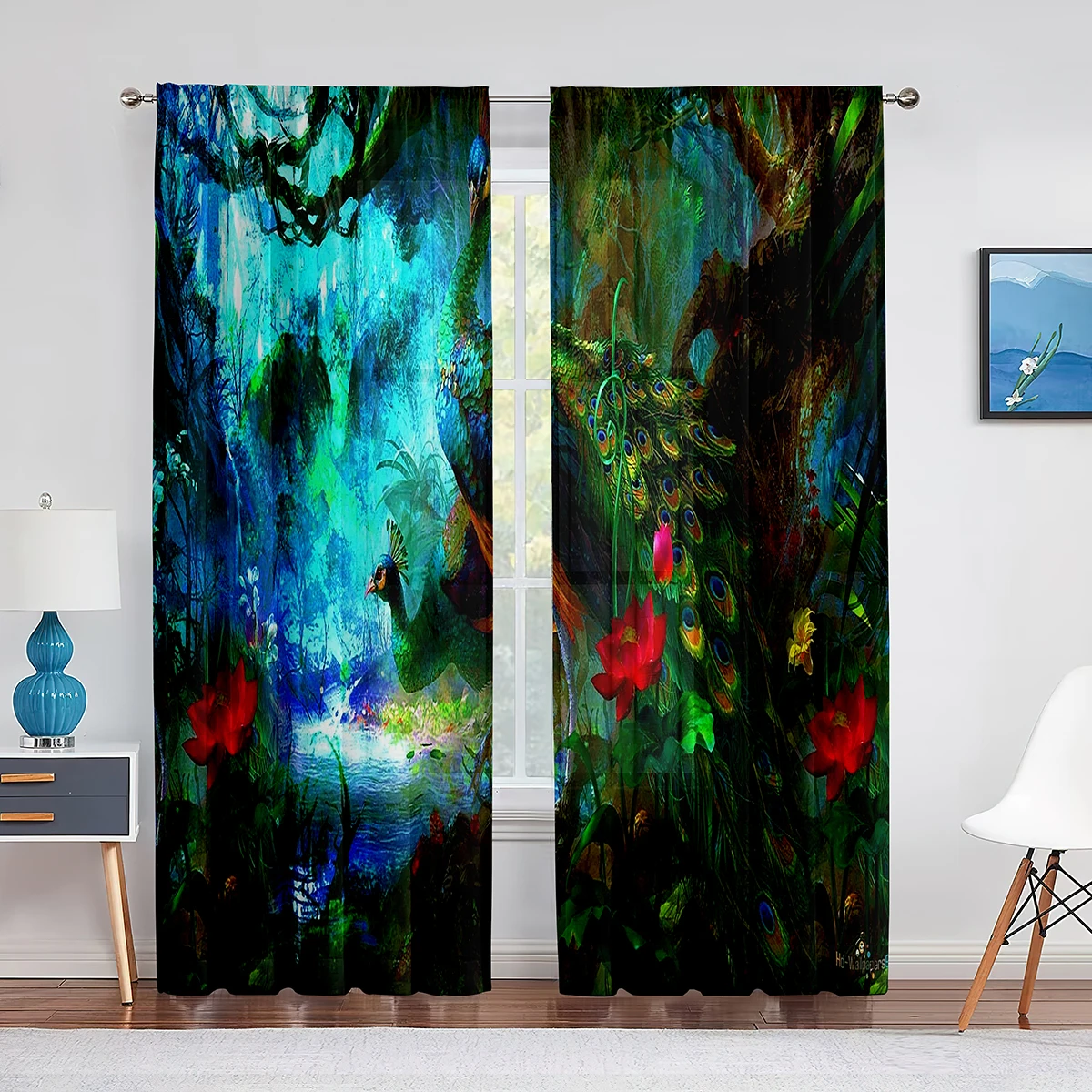 Fantasy Enchanted Green Forest Sheer Voile Curtain Mushroom Floral Window Tulle Curtains for Living Room Bedroom Kitchen Decor