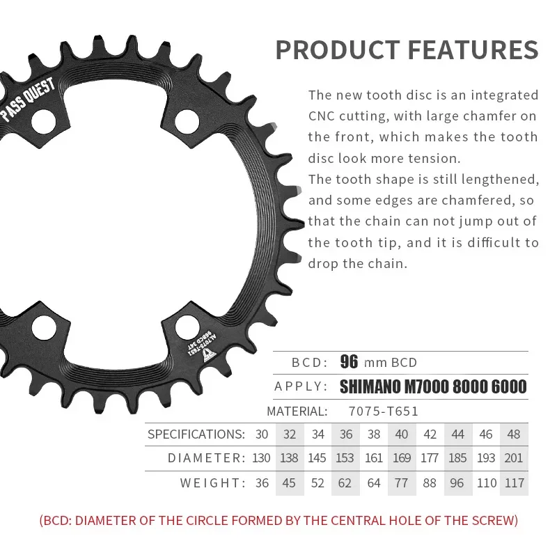 PASS QUEST 96BCD MTB Oval Narrow Wide Chainring/Chain Ring 32T-48T Bike Bicycle Chainwheel/Chain Wheel Deore Crankset view 3
